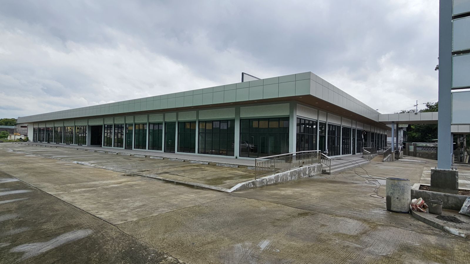 Commercial storefront with aluminum-framed glass curtain wall